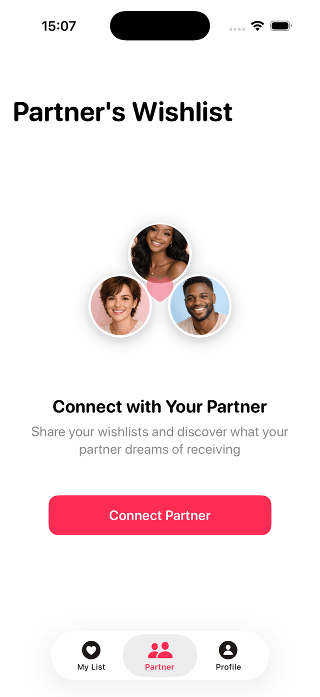 Lovit app — Connect with your partner screen